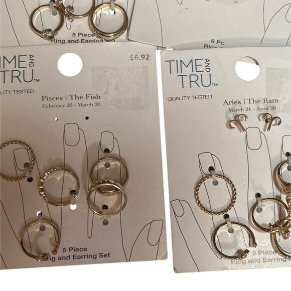 Time And Tru Gold-Tone Astrology-Themed Rings & Earrings Set Bundle - Picture 3 of 4